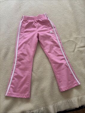 adidas Girls Pink Joggers with White Side Stripes
